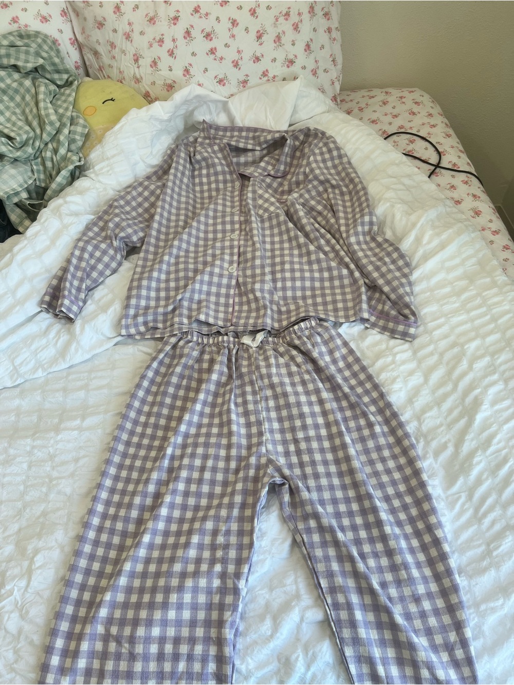 Adults Lavender Gingham Pajama Set - Soft Checked Sleepwear